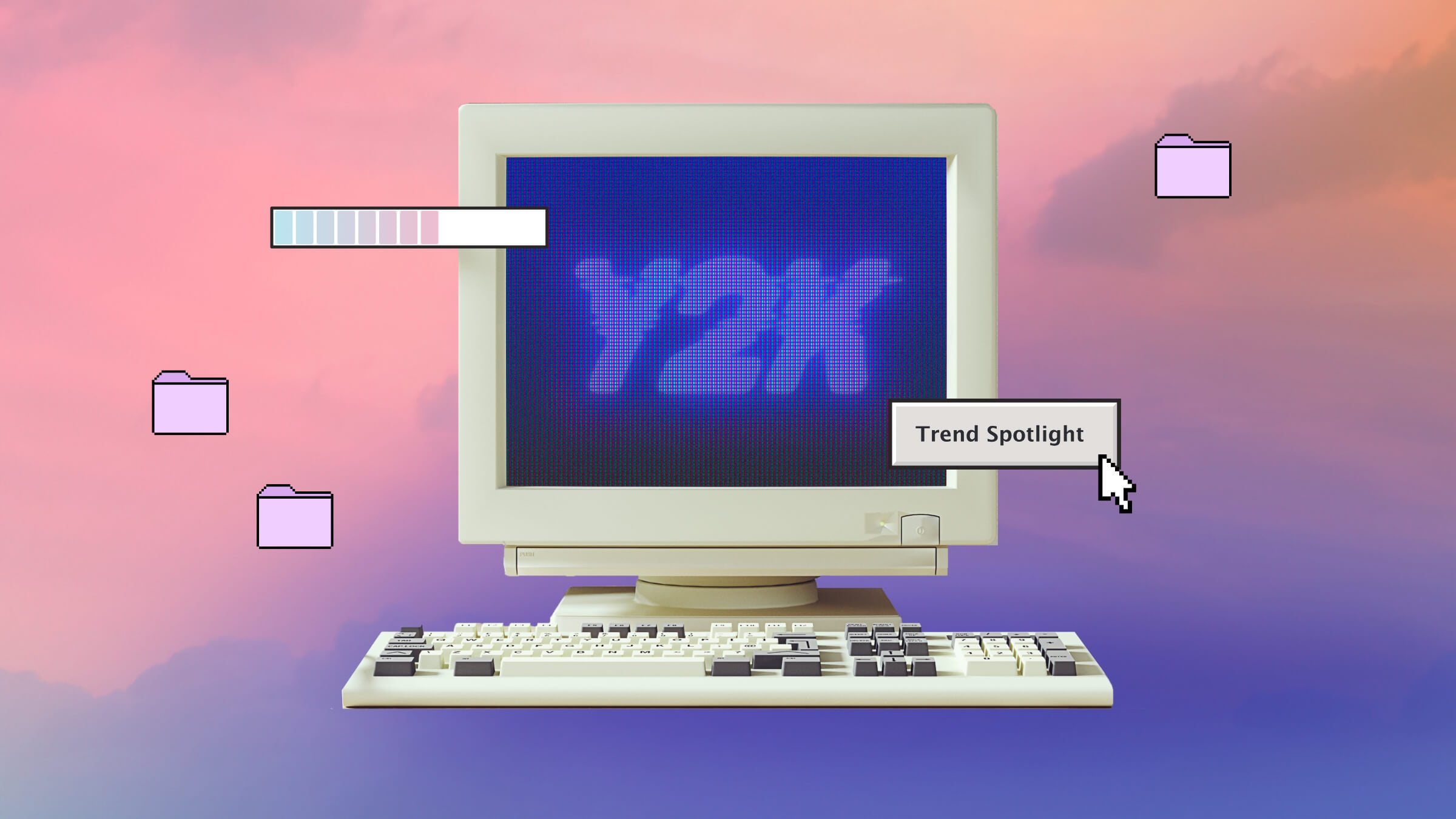 Um computador dos anos 2000 com o nome Y2K na tela
